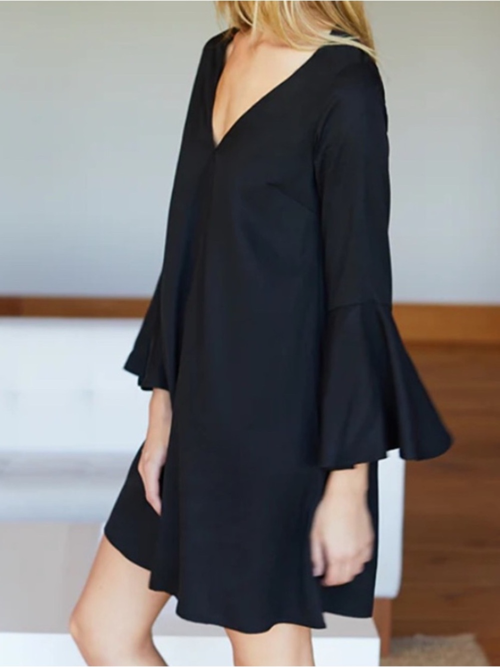 Emerson Fry Black V-Neck Bell Sleeve Dress